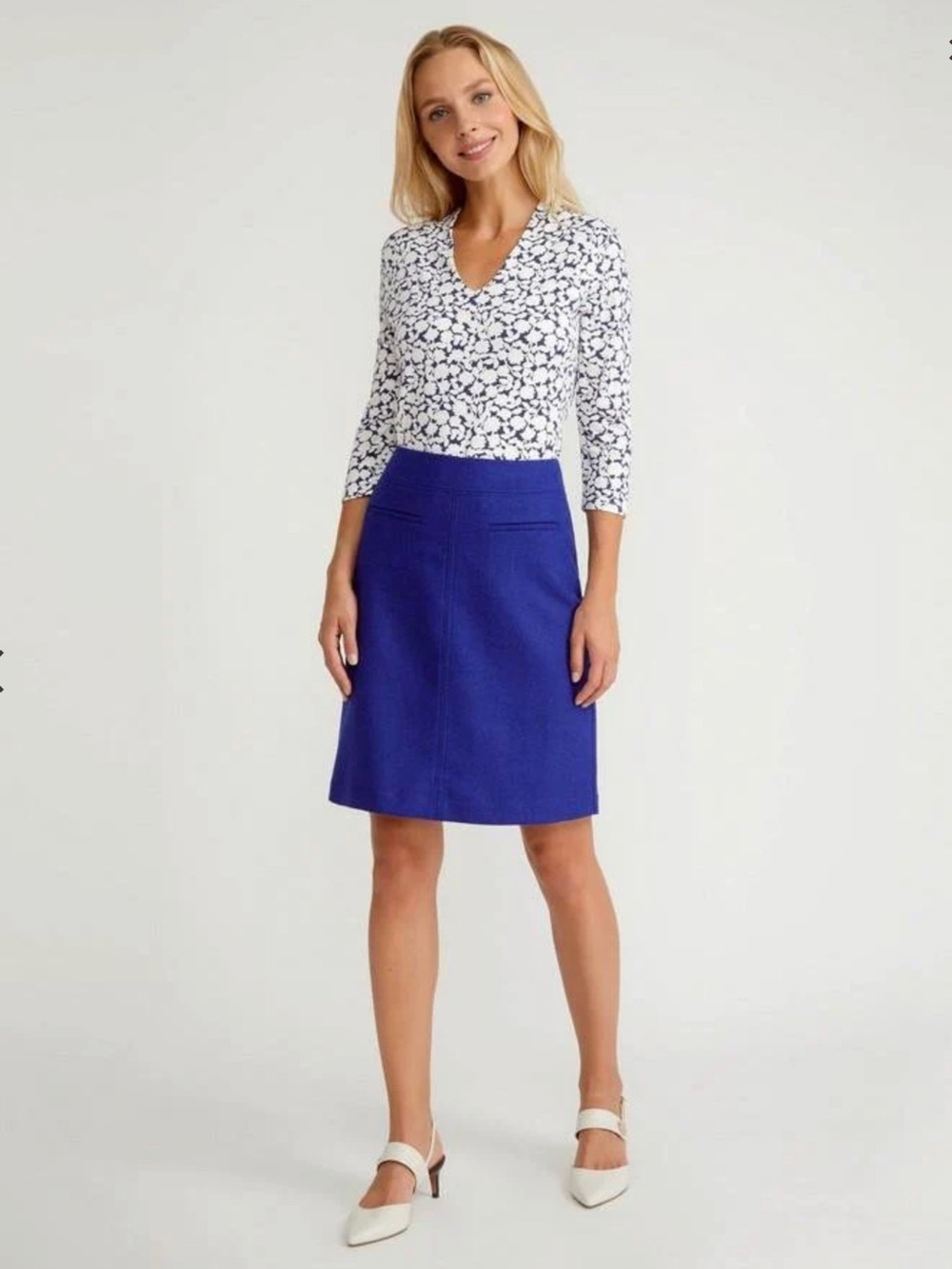 Laura Ashley Cobalt Moons A-Line Blue Wool Pencil Skirt Sz 8 UK 12 NWT